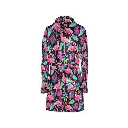 Flamingo Tropical leaves Neon Print Women's Fleece Robe