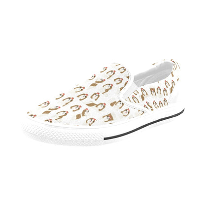 Shih Tzu Print Design LKS302 White Slip Ons Canvas Women's Shoes
