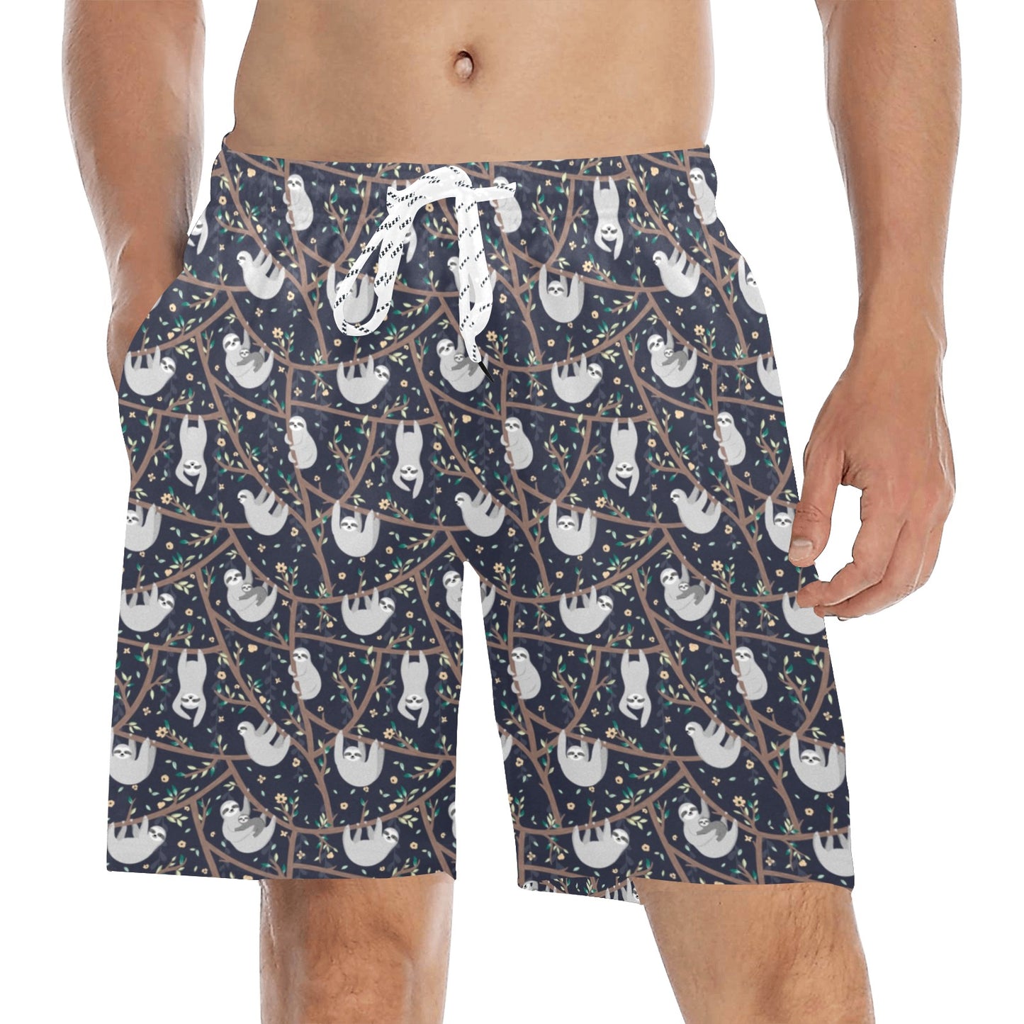 Sloth Happy Design Themed Print Men's Swim Trunks Beach Shorts