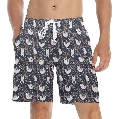 Sloth Happy Design Themed Print Men's Swim Trunks Beach Shorts