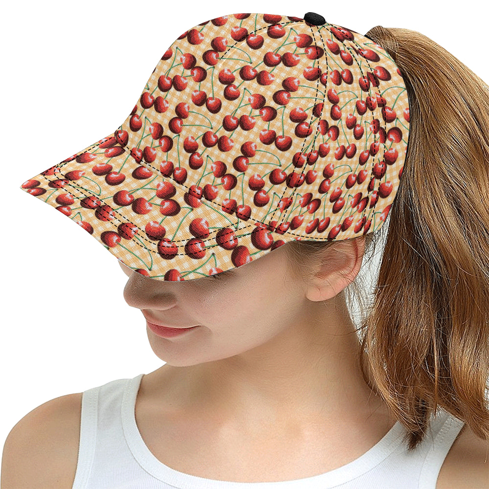 Cherry Orange Plaid Print Snapback Cap