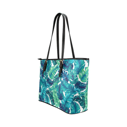 Brightness Tropical Palm Leaves Leather Tote Bag