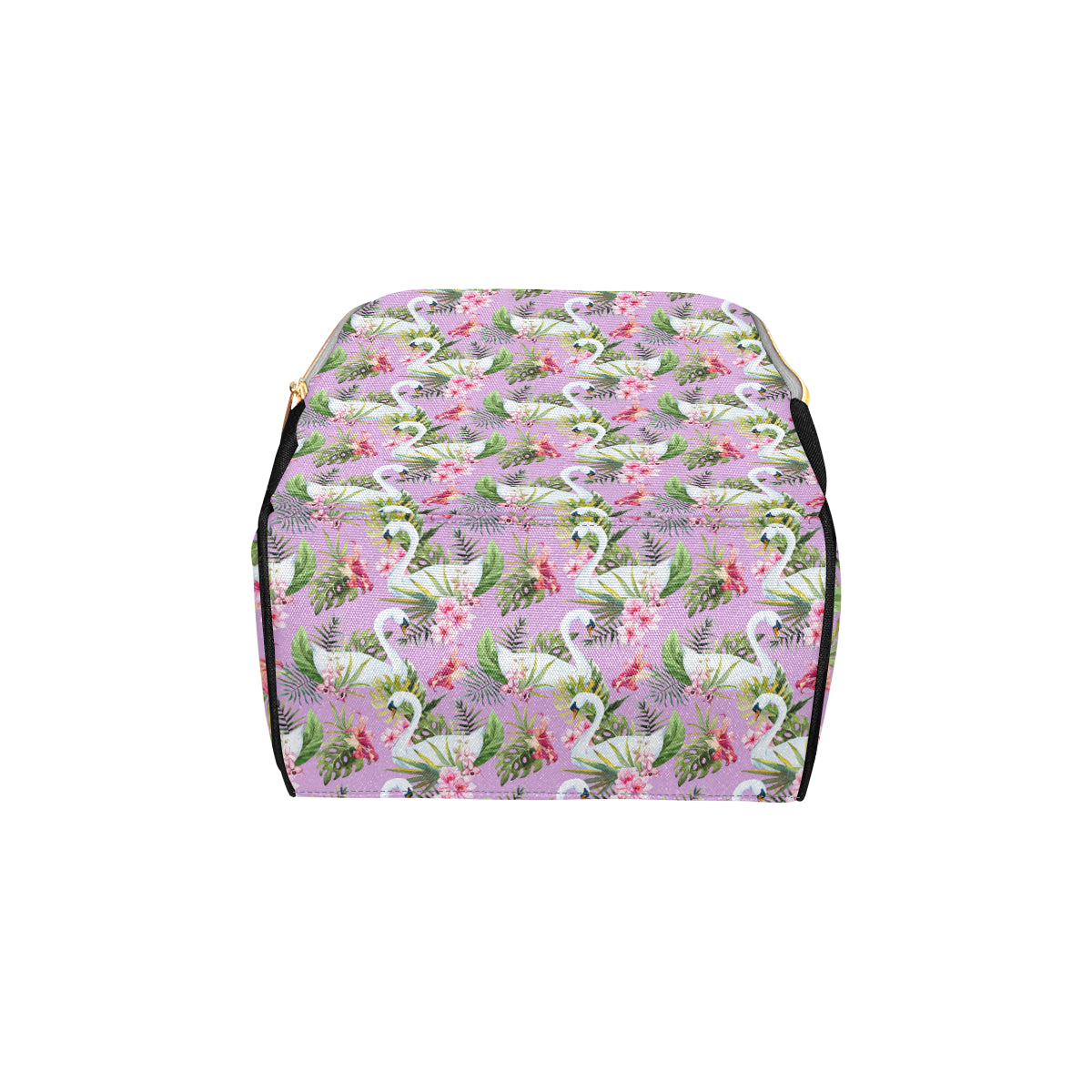 Swan with Flower Pattern Print Design 01 Diaper Bag Backpack