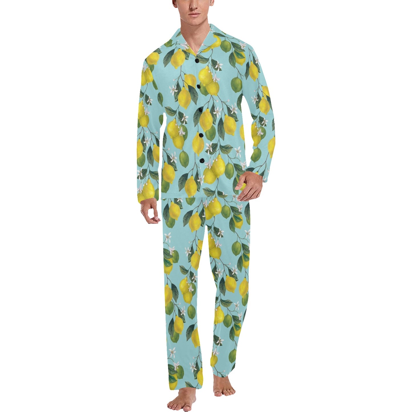 Lemon Pattern Print Design LM05 Men's Long Pajama Set