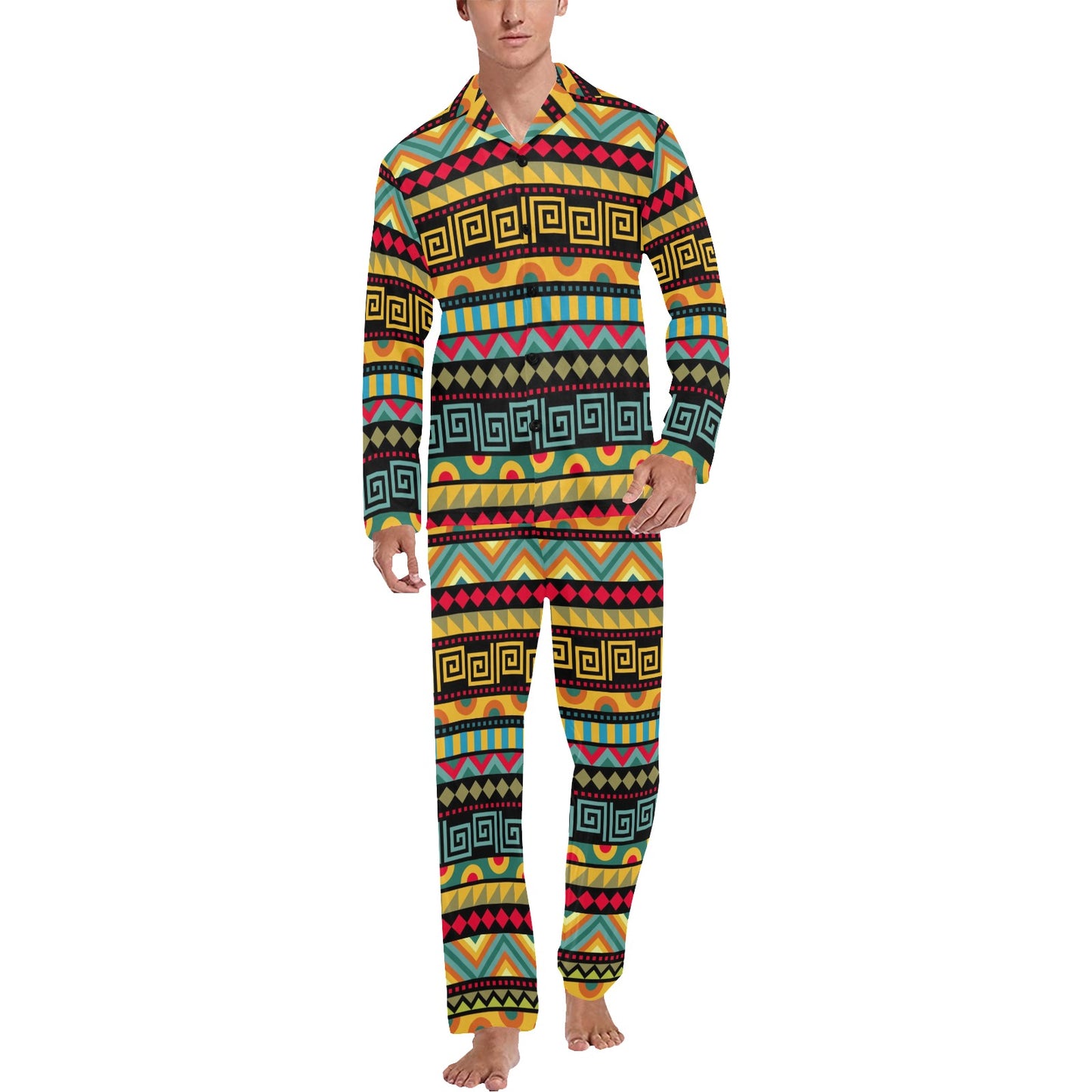 African Pattern Print Design 03 Men's Long Pajama Set