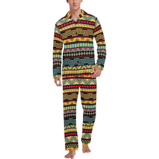 African Pattern Print Design 03 Men's Long Pajama Set