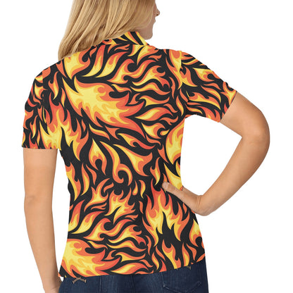 Flame Fire Design Pattern Women's Polo Shirt
