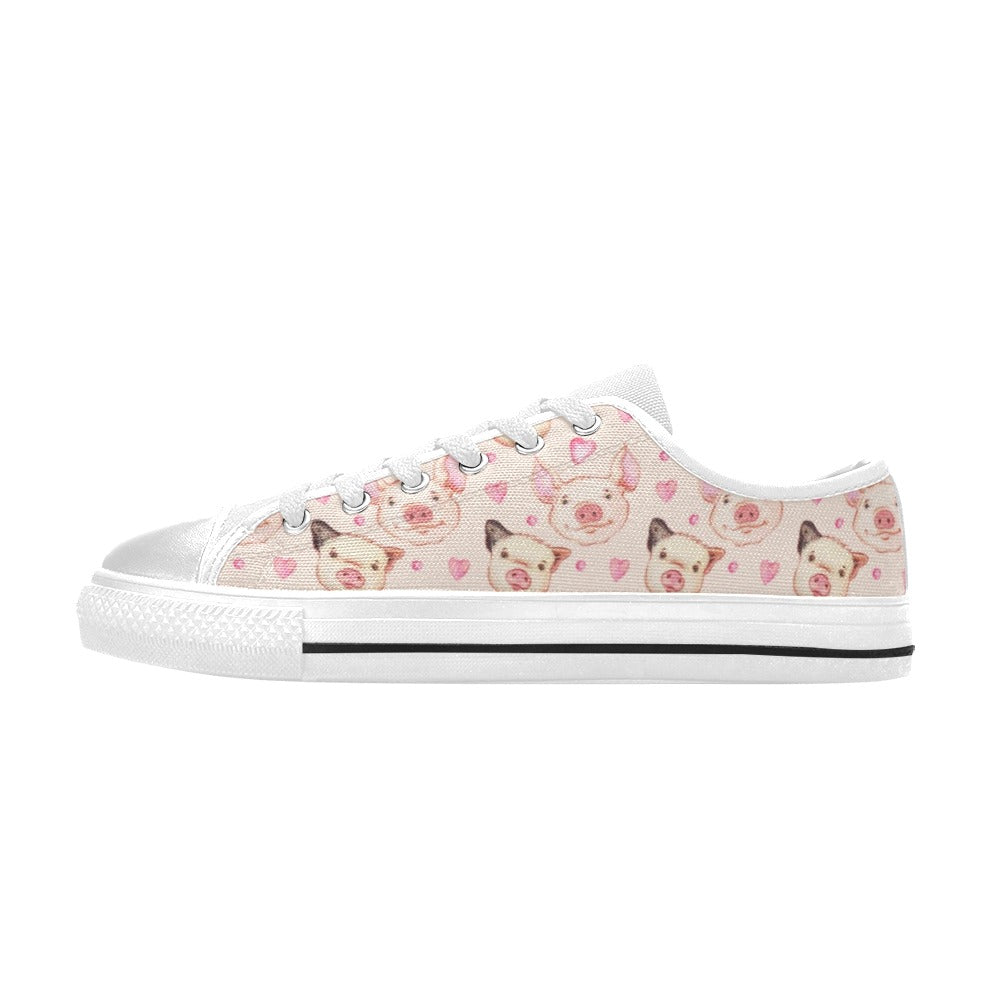 Pig Print Design LKS406 Women's White Low Top Shoes