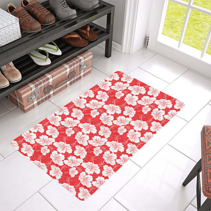 Flower Hawaiian Hibiscus Red Background Print Rubber Doormat