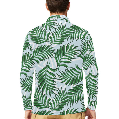 Palm Leaves Pattern Print Design PL06 Long Sleeve Polo Shirt For Men's