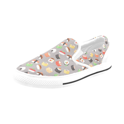 Sushi Print Design LKS307 White Slip Ons Canvas Women's Shoes