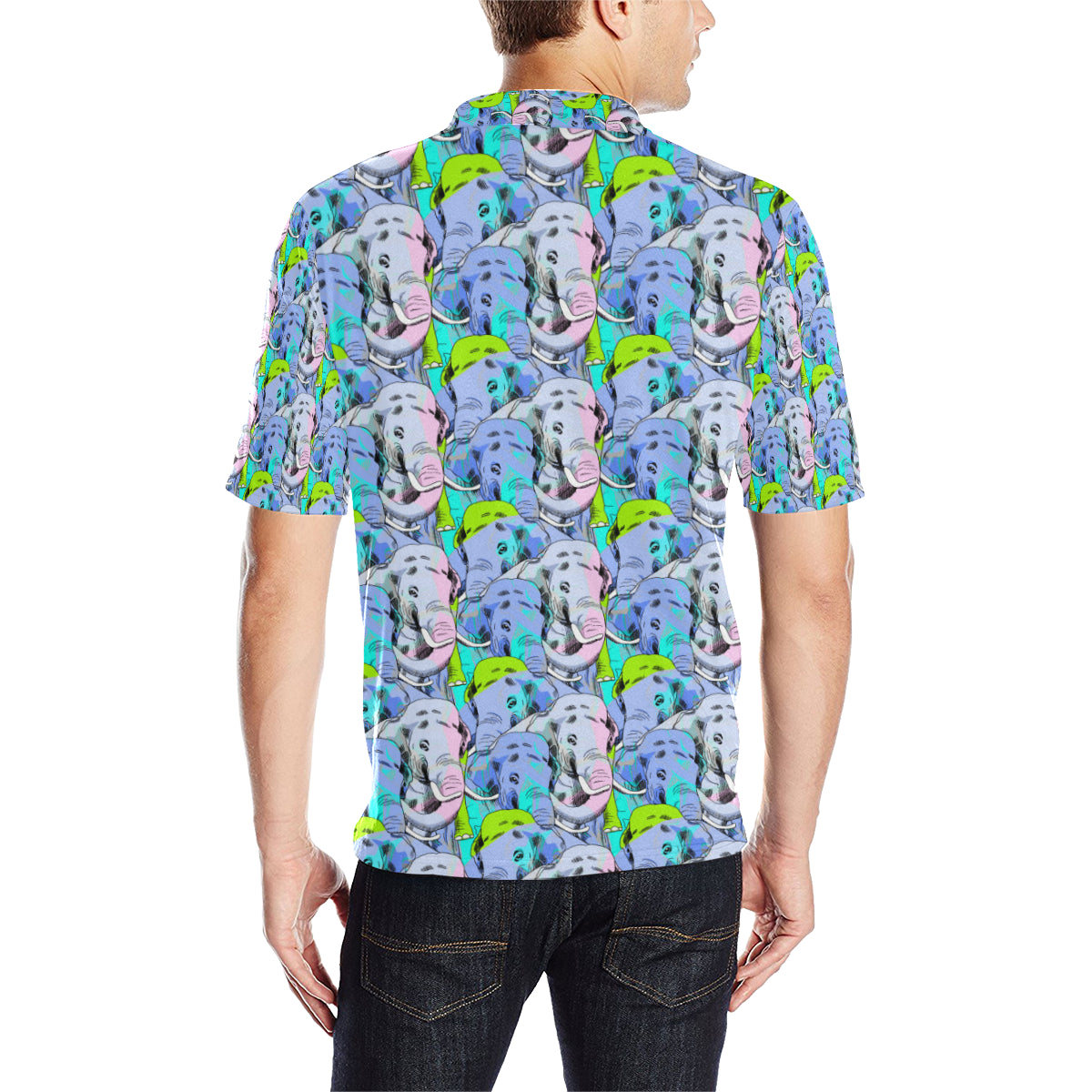 Elephant Art color Print Pattern Men Polo Shirt