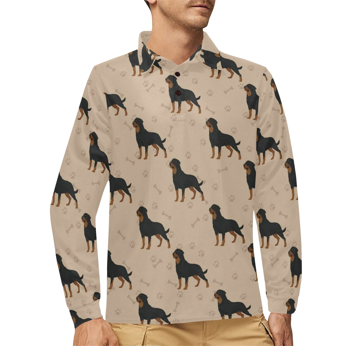 Rottweiler Pattern Print Design A01 Long Sleeve Polo Shirt For Men's