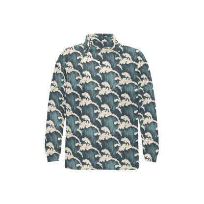 Wave Art Print Long Sleeve Polo Shirt For Men's