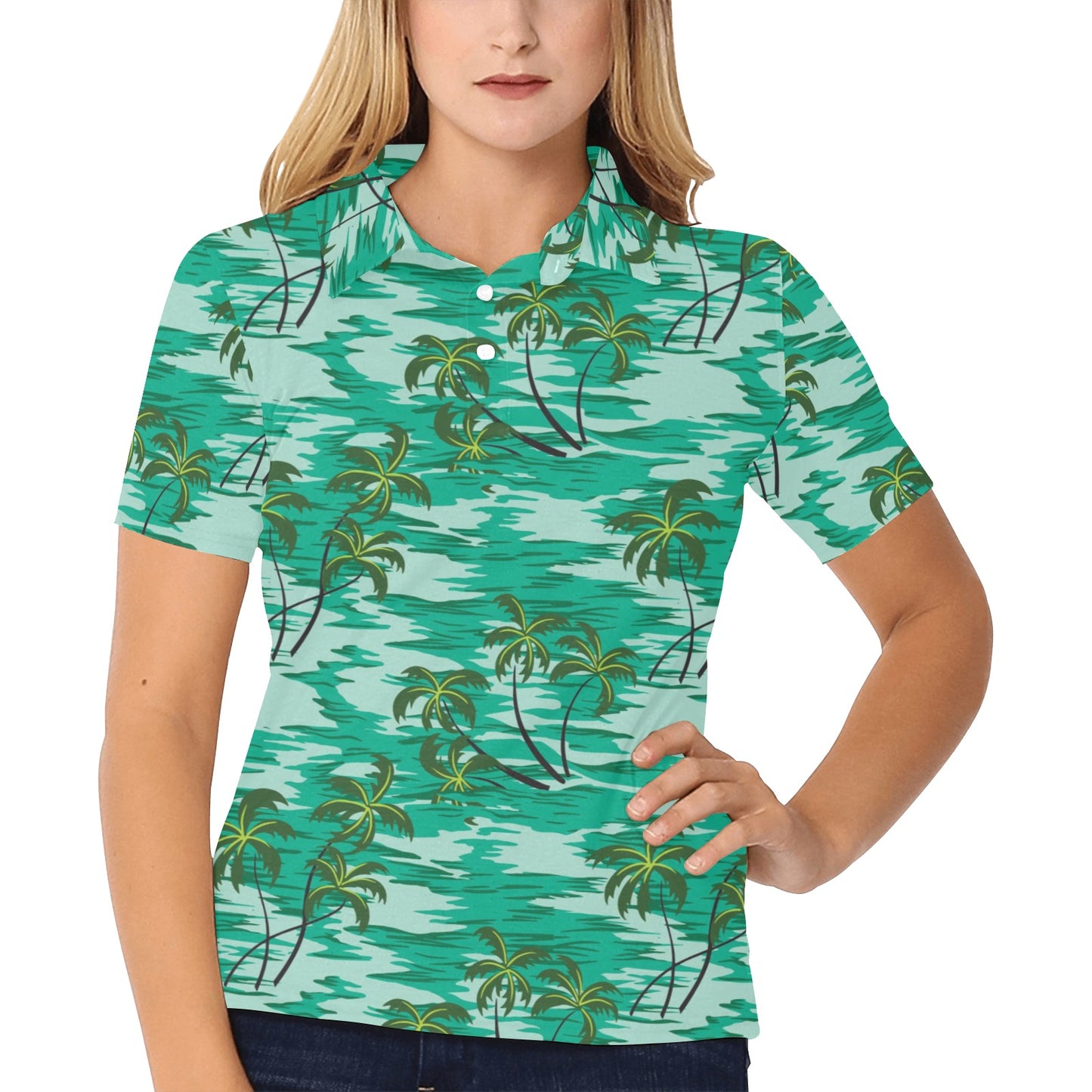 Palm Tree Pattern Print Design A01 Women's Polo Shirt