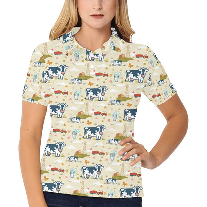 Cow Farm Design Print Women's Polo Shirt