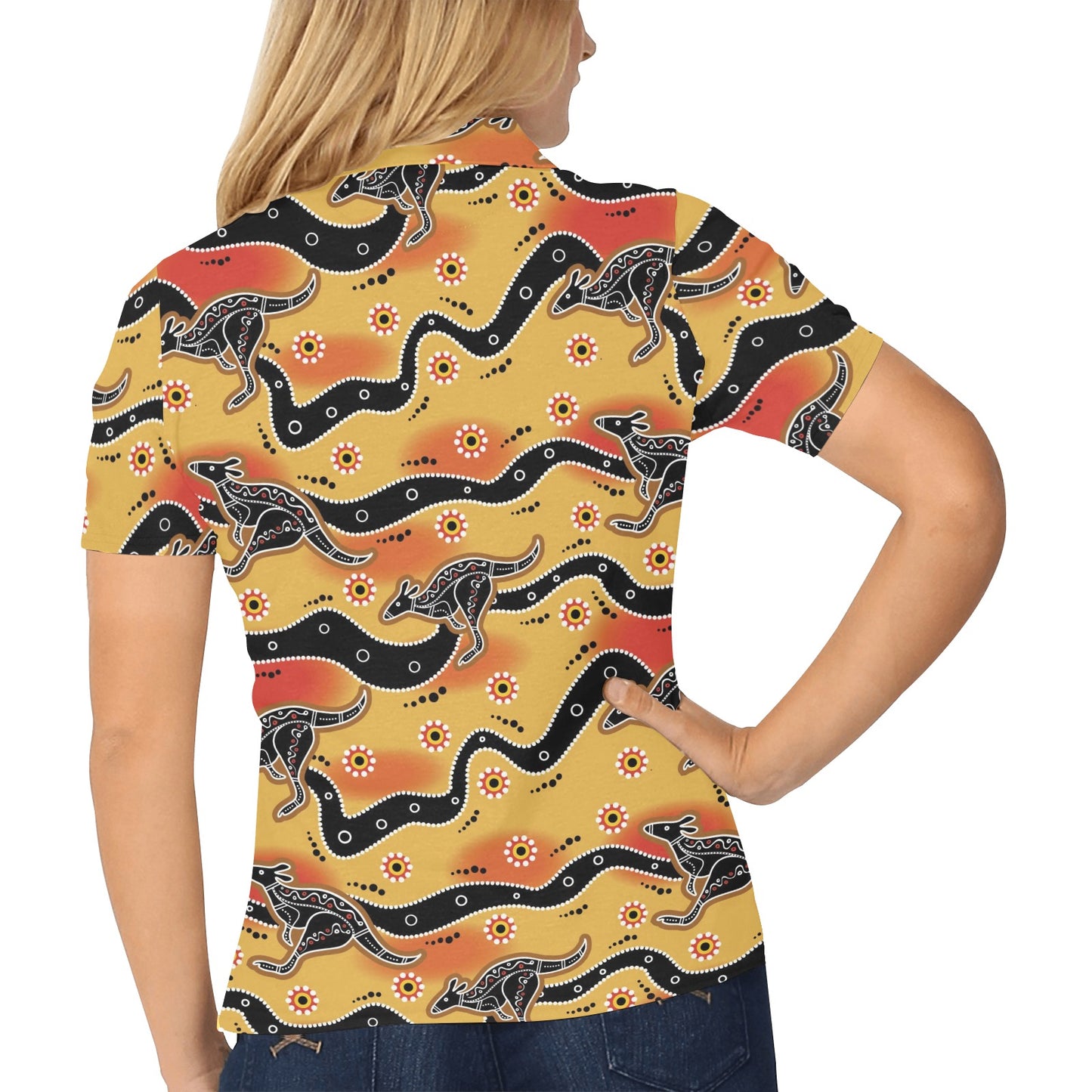 Kangaroos Aboriginal Pattern Print Design 06 Women's Polo Shirt