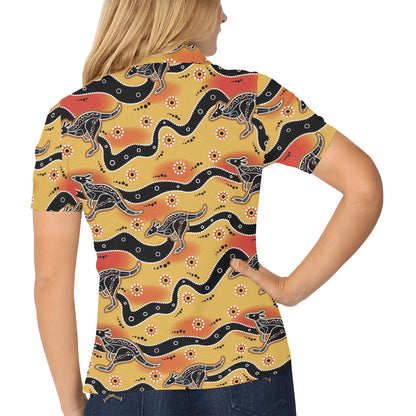 Kangaroos Aboriginal Pattern Print Design 06 Women's Polo Shirt