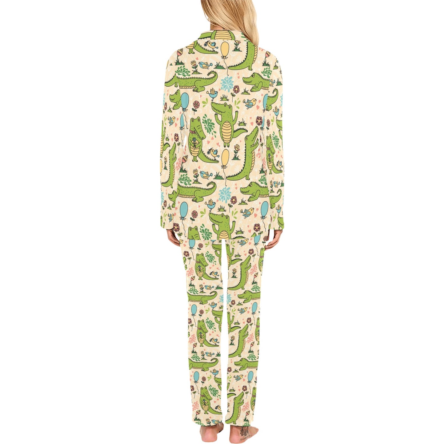 Alligator Pattern Print Design 01 Women's Long Pajama Set