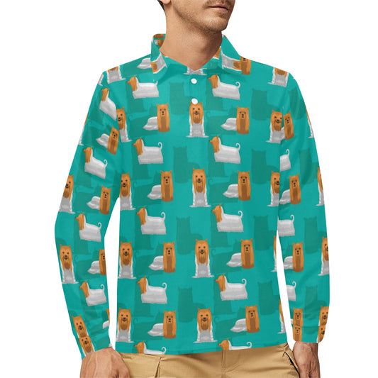 Silky Terriers Print Design LKS301 Long Sleeve Polo Shirt For Men's
