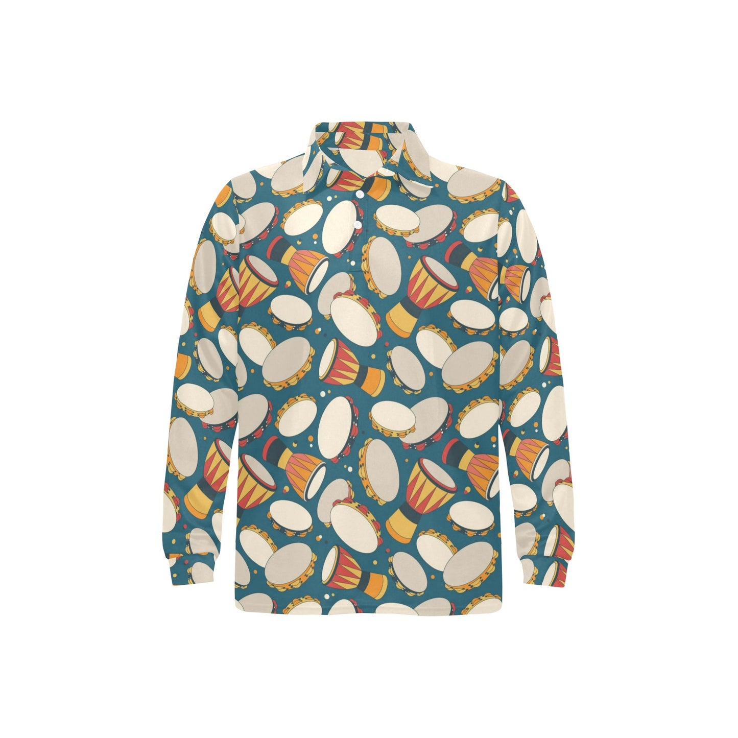 Tambourine Pattern Print Design 01 Long Sleeve Polo Shirt For Men's