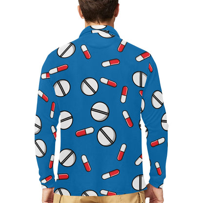 Pill Pattern Print Design A05 Long Sleeve Polo Shirt For Men's
