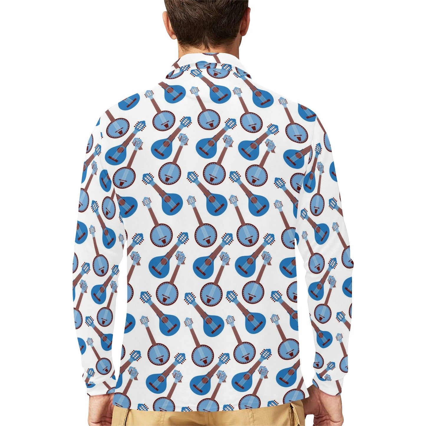 Banjo Print Design LKS401 Long Sleeve Polo Shirt For Men's