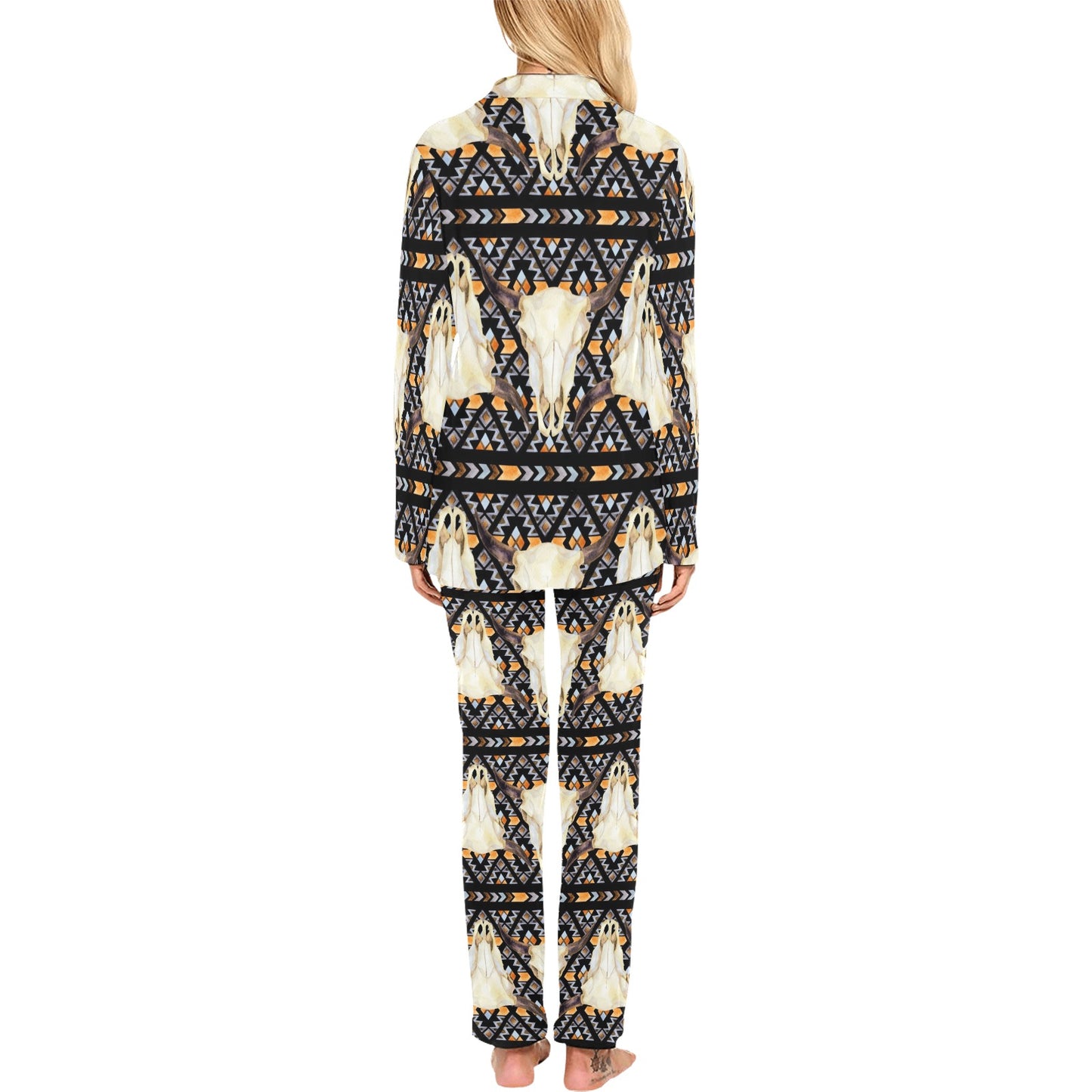 Buffalo Head Pattern Print Design 03 Women's Long Pajama Set