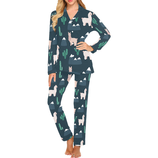 Llama Pattern Print Design 06 Women's Long Pajama Set