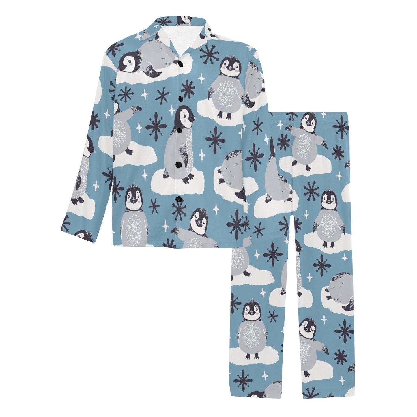 Penguin Pattern Print Design A05 Men's Long Pajama Set