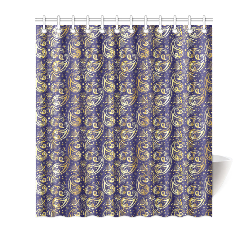 Paisley Blue Yellow Design Print Shower Curtain