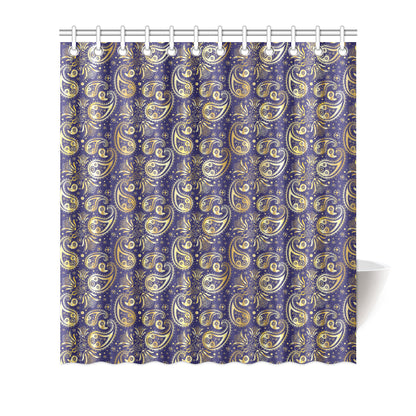 Paisley Blue Yellow Design Print Shower Curtain