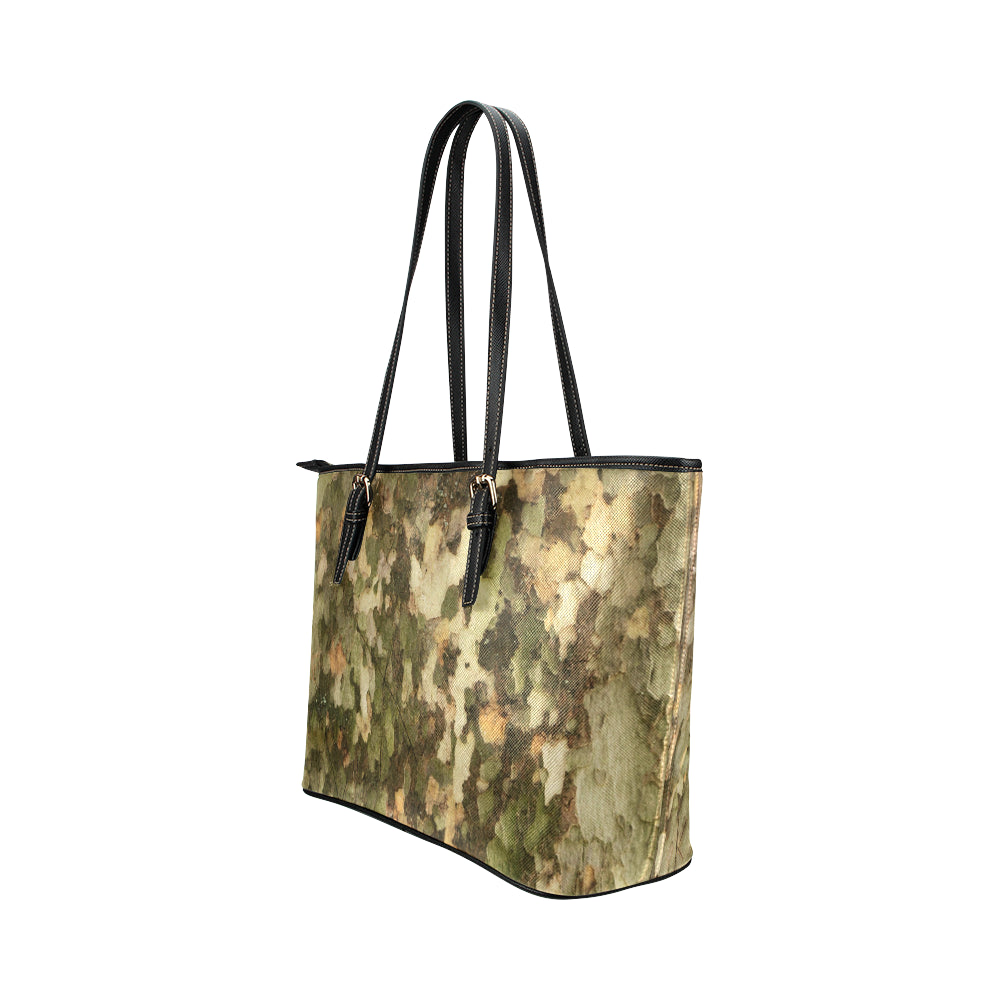 Camo Realistic Tree Texture Print Leather Tote Bag