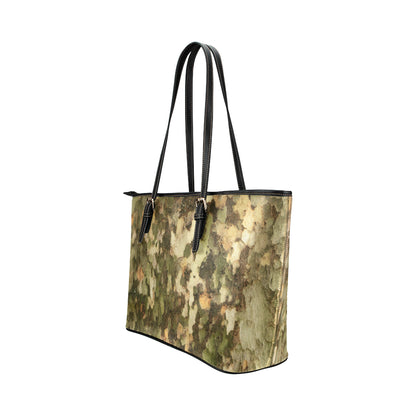 Camo Realistic Tree Texture Print Leather Tote Bag