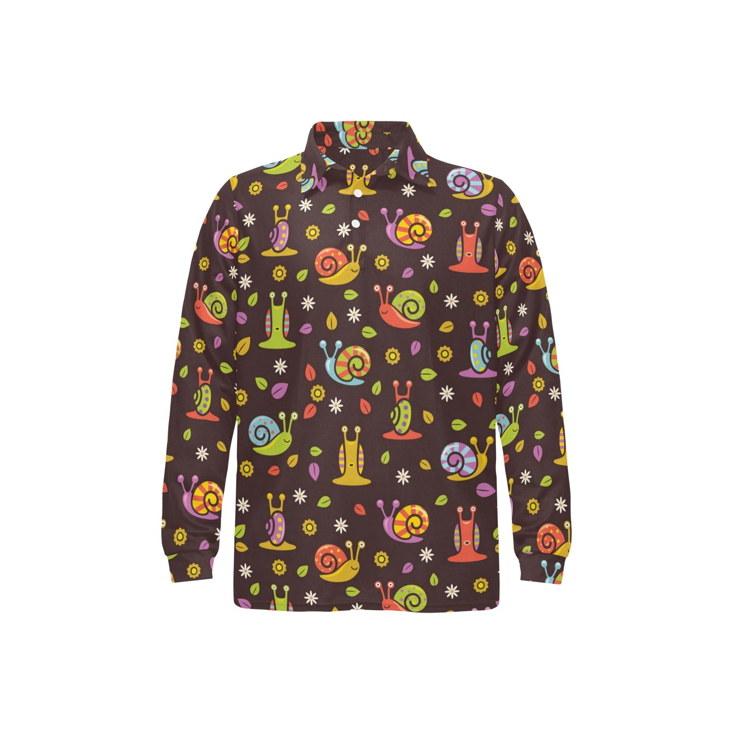 Snail Pattern Print Design 01 Long Sleeve Polo Shirt For Men's
