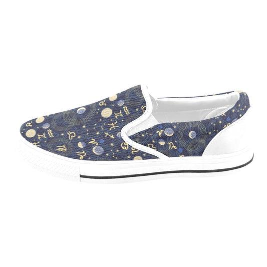 Zodiac Print Design LKS302 White Slip Ons Canvas Women's Shoes