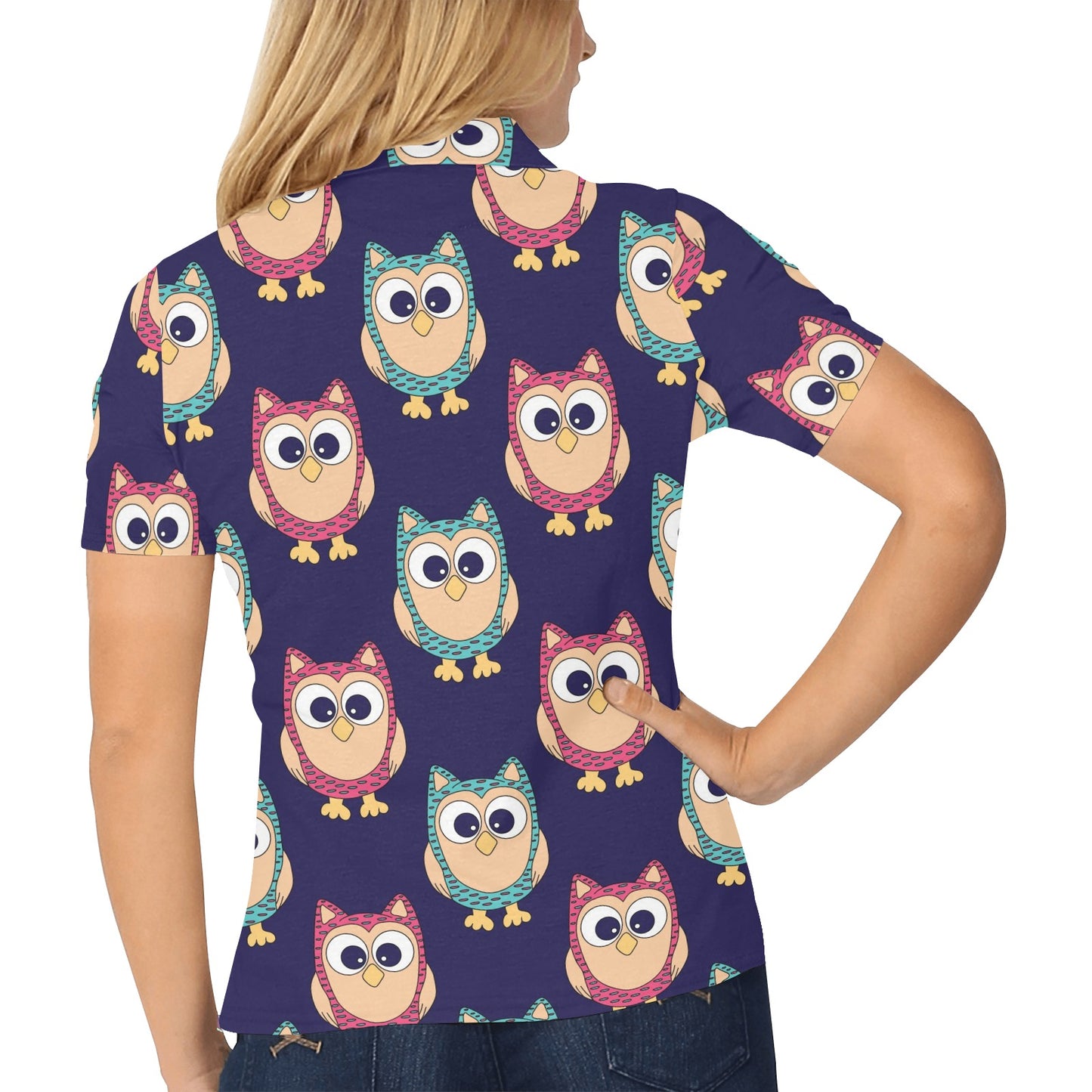 Owl Pattern Print Design A06 Women's Polo Shirt