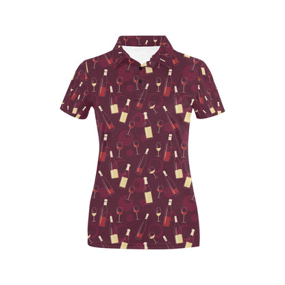 Wine Themed Pattern Print Women's Polo Shirt