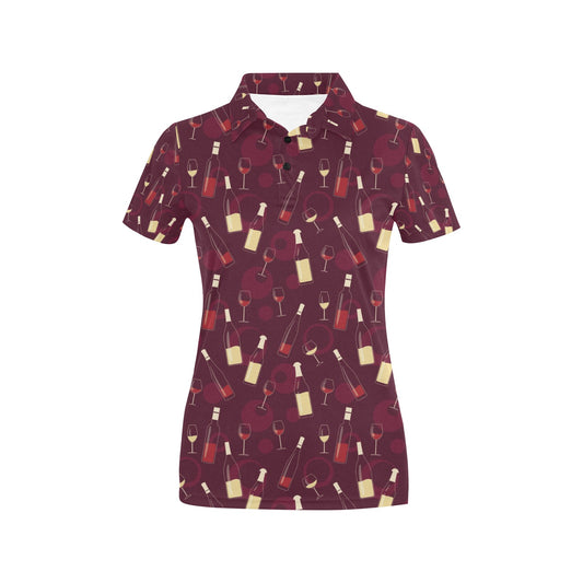 Wine Themed Pattern Print Women's Polo Shirt