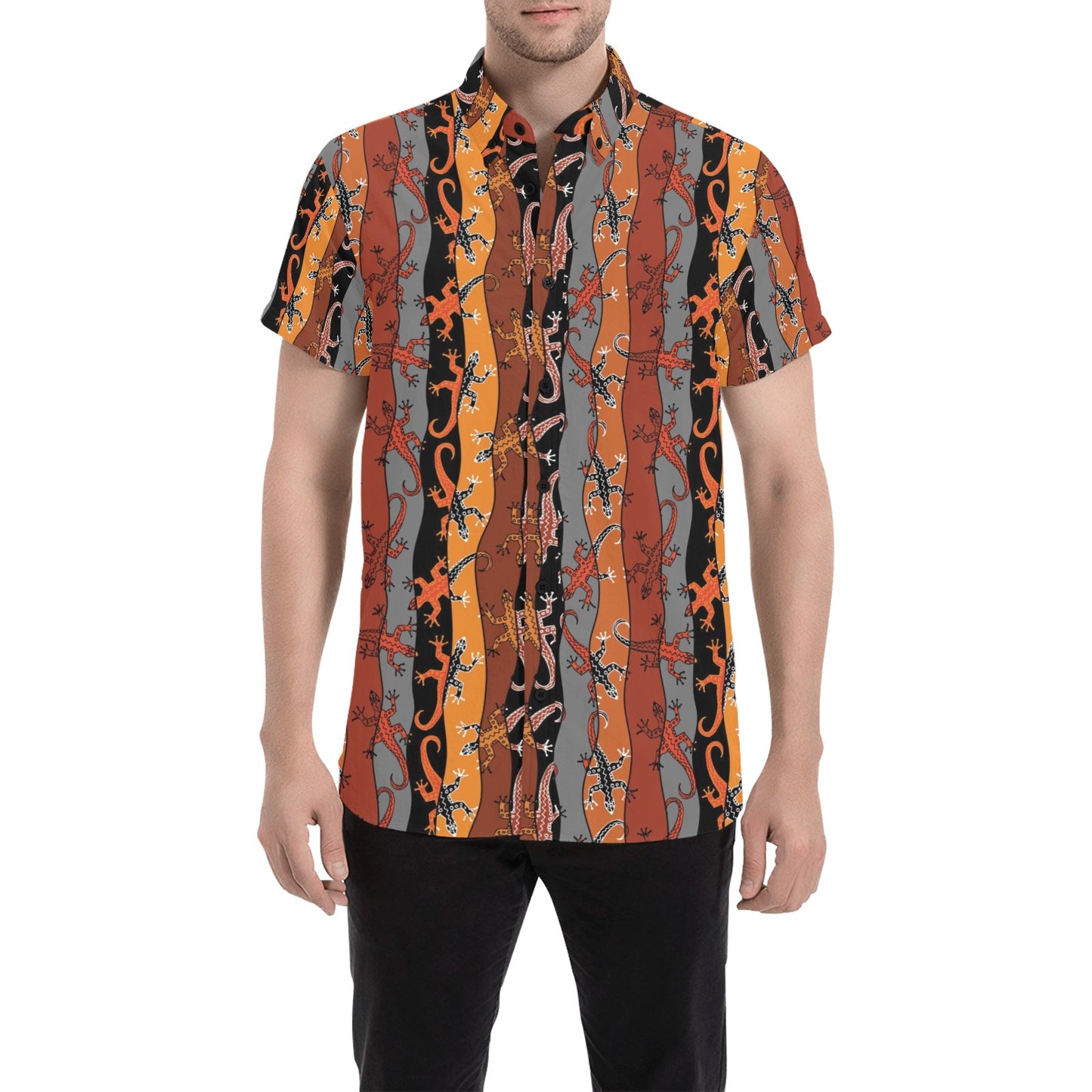 lizard Print Design LKS403 Men Short Sleeve Button Up Shirt