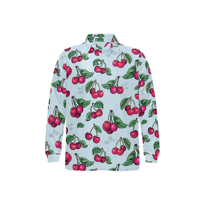 Cherry Pattern Print Design CH01 Long Sleeve Polo Shirt For Men's