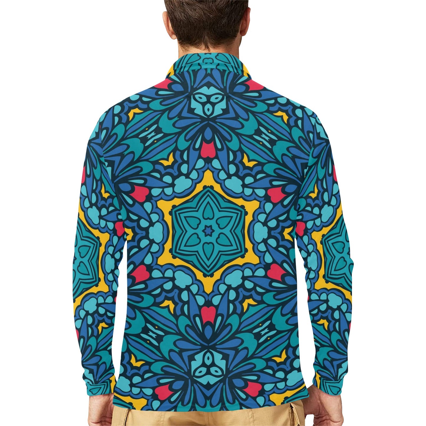 Kaleidoscope Pattern Print Design 04 Long Sleeve Polo Shirt For Men's