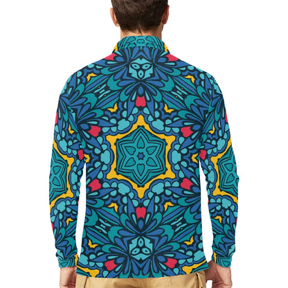 Kaleidoscope Pattern Print Design 04 Long Sleeve Polo Shirt For Men's