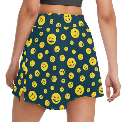 Smiley Face Emoji Print Design LKS301 17" Golf & Pickleball Skort with Pockets