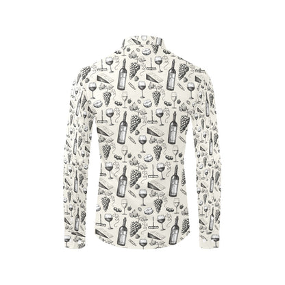 Wine Themed Print Design LKS306 Men's Long Sleeve Dress Shirt