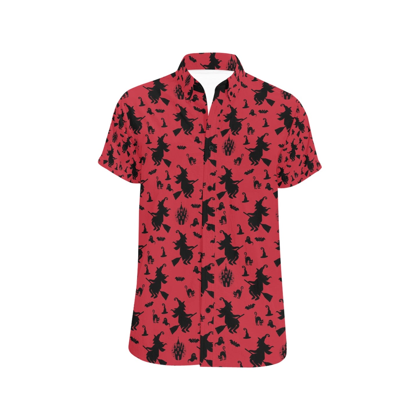 Witch Print Design LKS303 Men Short Sleeve Button Up Shirt