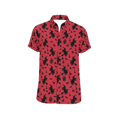 Witch Print Design LKS303 Men Short Sleeve Button Up Shirt