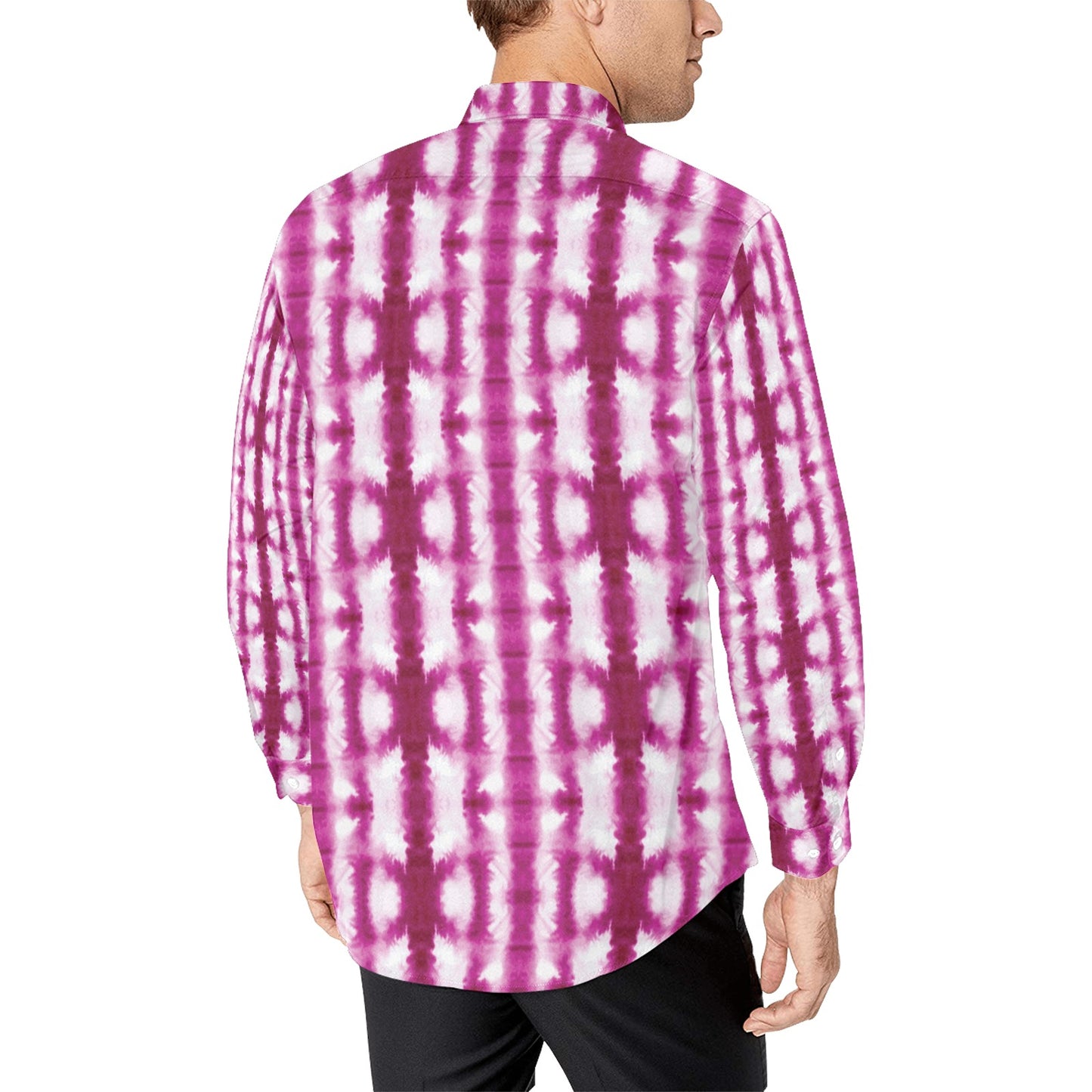 Tie Dye Dark Pink Print Design LKS303 Men's Long Sleeve Dress Shirt