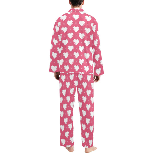 Heart Pattern Print Design HE07 Men's Long Pajama Set