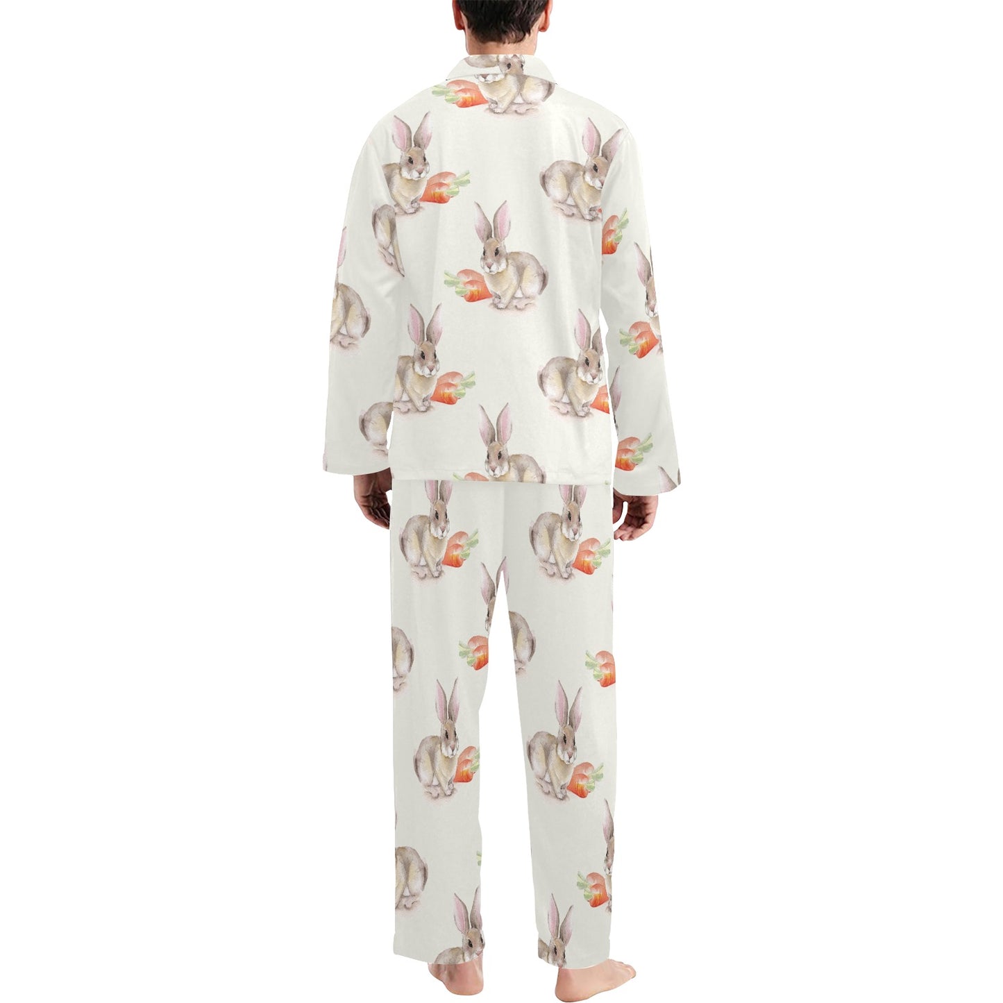 Rabbit Pattern Print Design 01 Men's Long Pajama Set